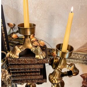 Brass Candle Holders with Lion Paw Feet‎